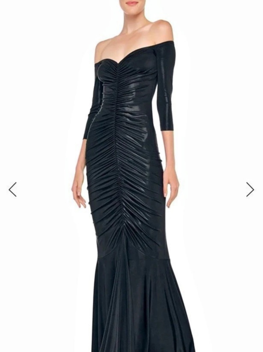 Norma Kamali Off the Shoulder Fishtail Gown Ruched Black Maxi Dress NWT